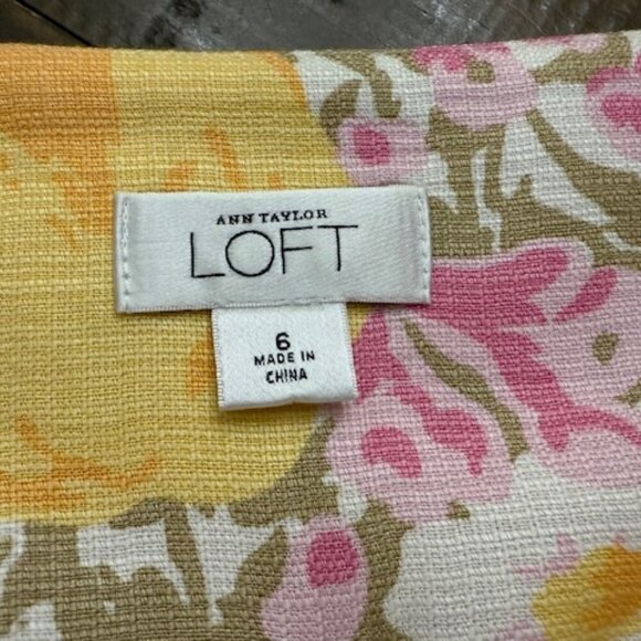 Ann Taylor Loft Linen Floral Peony Pleated A-Line Skirt Pink & Yellow Size 6 - Picture 5 of 5